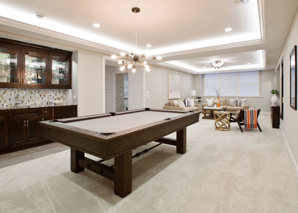 finished basement with pool table