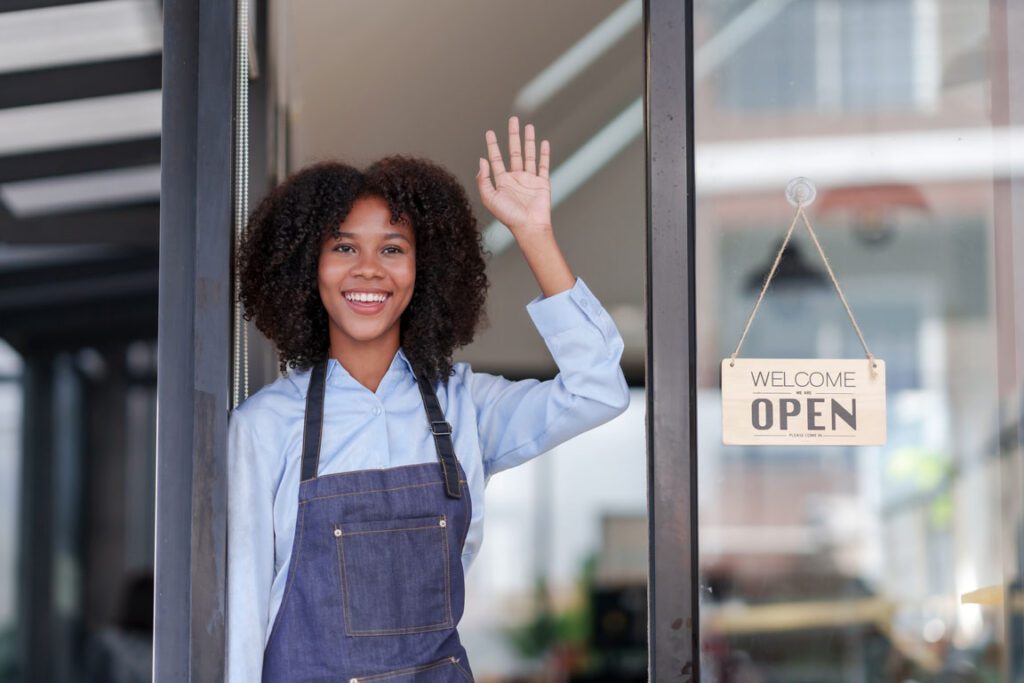 African American restaurant owner opening her new restaurant